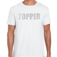 Glitter t-shirt wit Topper rhinestones steentjes voor heren - Glitter shirt/ outfit 2XL  -