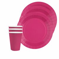 Santex 10x bordjes en bekertjes - fuchsia roze - Feestbordjes - thumbnail