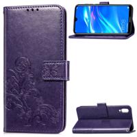 Lucky Clover ingedrukt bloemen patroon lederen case voor Huawei genieten van 9 met houder & kaartsleuven & portemonnee & hand strap (paars)