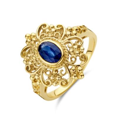 Adembenemende 14k Geelgouden Vintage Ring met Saffier