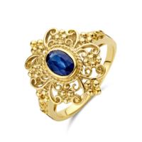 Adembenemende 14k Geelgouden Vintage Ring met Saffier