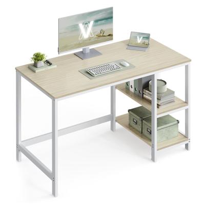 Bureau met 2 planken industrieel design, Naturel Beige + Parelwit / 120 x 60 cm