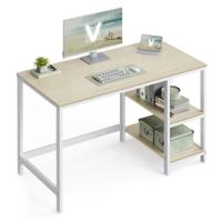 Bureau met 2 planken industrieel design, Naturel Beige + Parelwit / 120 x 60 cm