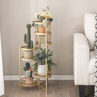 Inklapbare Metalen Plantstandaard met 6 Niveaus Bloempotstandaard met Meerdere Niveaus voor 6 Potplanten Decoratieve Gouden Plantendisplay - thumbnail