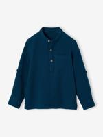 Jongensoverhemd van katoengaas met oprolbare mouwen petrolblauw