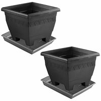 2x stuks antraciet grijze plantenbakken/bloembakken met onderschaal 40 x 40 x 31.5 cm