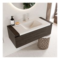 Mondiaz Bukla 100cm badmeubel onderkast dark brown 1 lade met wastafel midden 1 kraangat kleur talc