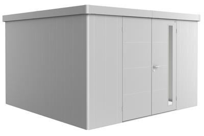 Biohort Metalen tuinhuis Neo - Dubbele deur - Zilver - 4D (348x348 cm)- Plat dak- Metaal- Biohort