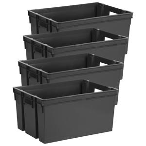 EDA Opbergbox/Opbergkrat 50 L - 12x - zwart - kunststof - 56 x 41 x 29 - stapelbaar/nestbaar - Opbergbox