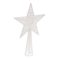 Kerstboom piek - ster vorm - wit - kunststof - 37,5 cm - kerstpiek - kerstversiering
