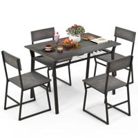 5-Delige Eettafel Set Rechthoekige Keukentafel met 4 Stoelen Opbergplank Metalen Frame Ruimtebesparende Set voor Eetkamer Grijs
