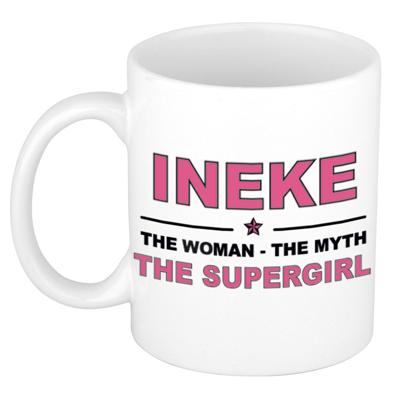 Ineke cadeau mok - Woman Myth Supergirl - naam koffiemok - 300 ml - collega - moederdag