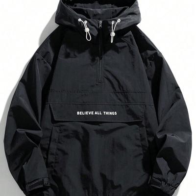 Bon&Bon Men's Army Green Loose Fit Drawstring Bomber Hoodie Jacket Black / L