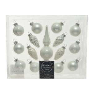 Decoris Mini kerstballen D3 cm - met piek - set 15-delig - wit - glas - kerstversiering