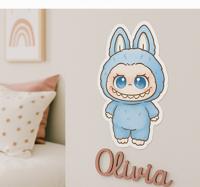 Blauwe monsterpop muursticker kinderkamer