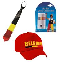 Belgie supporters set - petje - met vlag schminkstift - stropdas/kravat - volwassenen - landen