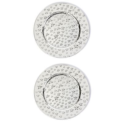 6x stuks diner borden/onderborden zilver met sterren 33 cm