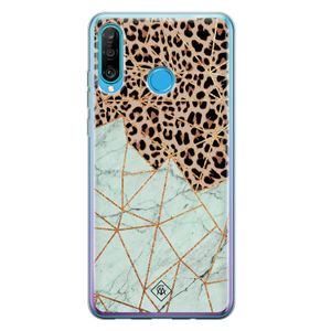 Huawei P30 Lite siliconen hoesje - Luipaard marmer mint