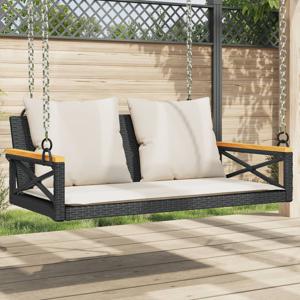 Schommelbank met kussens 109x62x40 cm poly rattan zwart