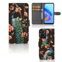 OPPO A76 | A96 | Telefoonhoesje | Met pasjeshouder | Pauw met Bloemen