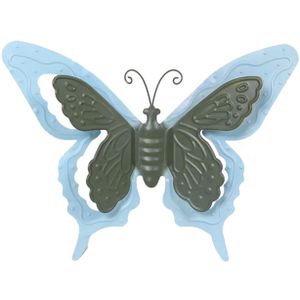 Tuin/schutting decoratie vlinder - metaal - blauw - 36 x 27 cm