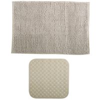 MSV Douche anti-slip mat en droogloop mat - Sevilla badkamer set - rubber/microvezel - beige - thumbnail