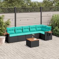 7-delige Loungeset met kussens poly rattan zwart