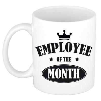 Collega cadeau koffiemok - beker - Employee of the month - werknemer van de maand - wit - personeel