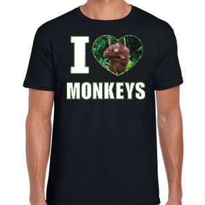 I love monkeys t-shirt met dieren foto van een Orang oetan aap zwart voor heren