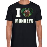 I love monkeys t-shirt met dieren foto van een Orang oetan aap zwart voor heren