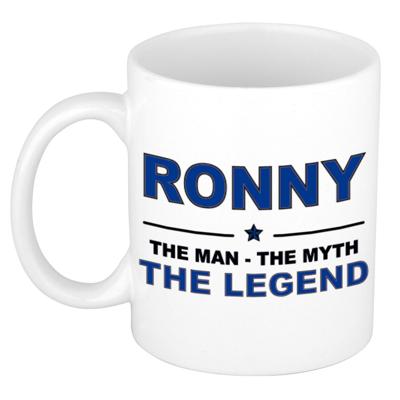Ronny cadeau mok - man myth legend - naam koffiemok / beker - wit en blauw - 300 ml