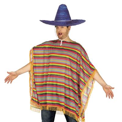 Carnaval verkleed set Mexicaan - gekleurde one size poncho - Sombrero hoed blauw dia 59 cm