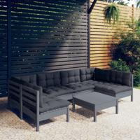 7-delige Loungeset met kussens massief grenenhout grijs