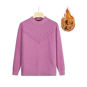 Dames Trui Strakke ronde hals Geribd breien Polyester Gebreid kralen Herfst Winter Normaal Buiten Kerstmis Dagelijks Modieus Casual Zacht Lange mouw Bloemig Blozend Roze Rood blauw XL 2XL 3XL miniinthebox