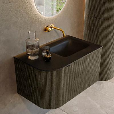 Badmeubel Mondiaz Kurve | 75 cm cm | Meubelkleur Shadow | Wastafelkleur Urban | Solid surface | Wasbak rechter zijde spoelbak | Zonder kraangat(en)