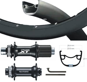 Shimano xt / alivio wielset 28/29 inch cass 8-11 speed thru axle zwart