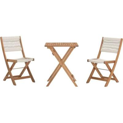 FSC acaciahouten opvouwbare bistroset met beige touwvlechtwerk - 2 personen - MAKENA
