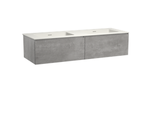 Storke Edge zwevend badmeubel 150 x 52 cm beton donkergrijs met Mata dubbele wastafel in mat witte solid surface