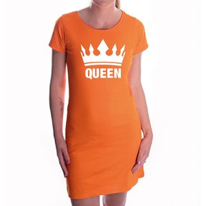 Oranje Koningsdag jurkje Queen met kroon voor dames XL  -