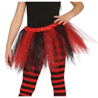 Heksen verkleed petticoat/tutu zwart/rood glitters voor meisjes - thumbnail