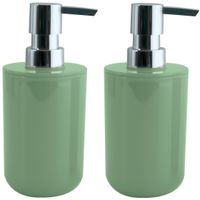 Zeeppompje/zeepdispenser Porto - 2x - PS kunststof - groen/zilver - 7 x 16 cm - 260 ml