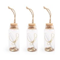 3x stuks decoratie hangers flesjes met perkament flessenpost 7,4 x 3 cm