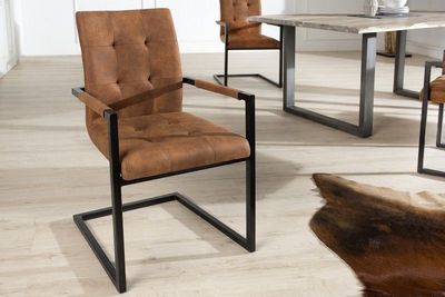 Design sledestoel OXFORD vintage bruin met armleuning ijzeren frame - 36959
