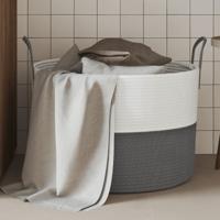 VidaXL Opbergmand ø 51x33 cm katoen grijs en wit VidaXL Opbergmand ø 51x33 cm katoen grijs en wit