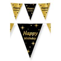Leeftijd verjaardag feest vlaggetjes - Happy Birthday thema - zwart/goud - kunststof - 10 meter