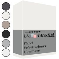 Droomtextiel Flanel Velvet Velours Hoeslaken Crème Tweepersoons 140x200 cm - Hoogwaardige Kwaliteit - Fluweel Zacht