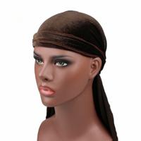 Fluweel tulband cap lange staart piraat Hat chemotherapie Cap (koffie)