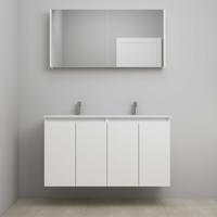 On-Line Badkamermeubelset - 120 cm - Voorgemonteerd - Greeploos 4 Deuren - Porseleinen Wastafel - 2 Kraangaten - Spiegelkast - Hoogglans Wit