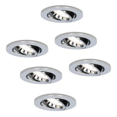 Set van 6 Maya LED inbouwspots - 4 Watt 345 Lumen - 6500K Daglicht wit - GU10 - Dimbaar - Rond - Kantelbaar - IP20 Stofdicht - Chroom