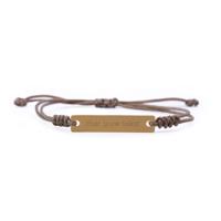 Graveerbare eigen tekst mannen bar armband bruin touw - Stainless steel GOUD - Goud